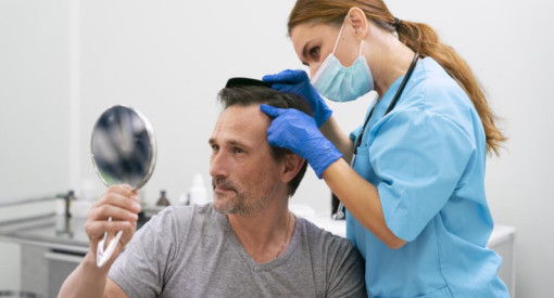 patient pendant une greffe de cheveux