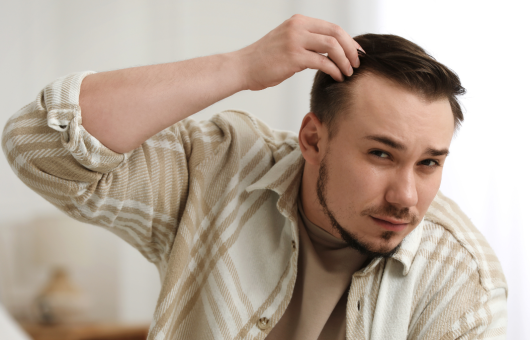 homme souhaitant savoir s'il a un debut de calvitie