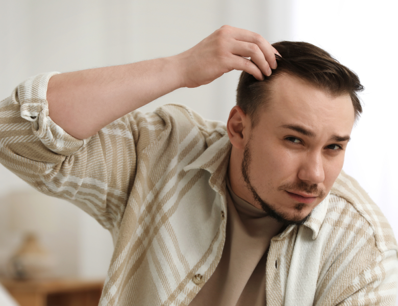 homme souhaitant savoir s'il a un debut de calvitie