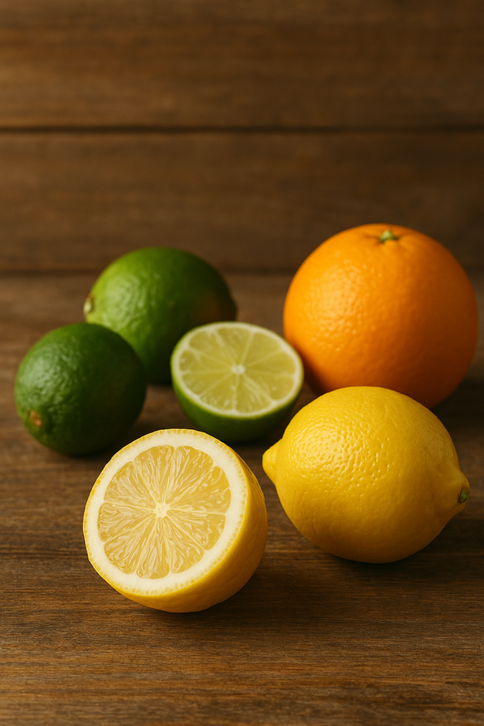 citron vert et citron jaune avec une orange