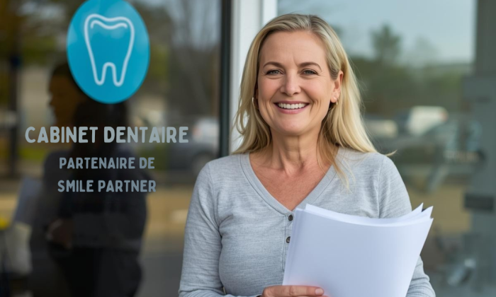 femme qui a guéri sa parodontite et attends le remboursement