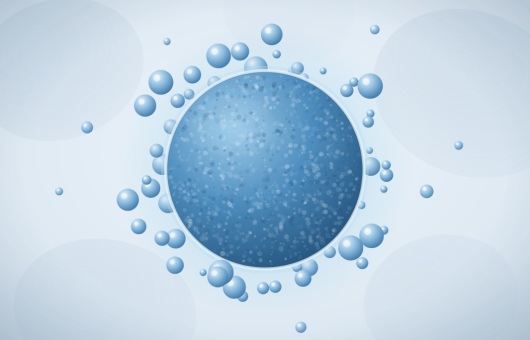 Illustration d'une cellule libérant des exosomes, de minuscules paquets porteurs de signaux